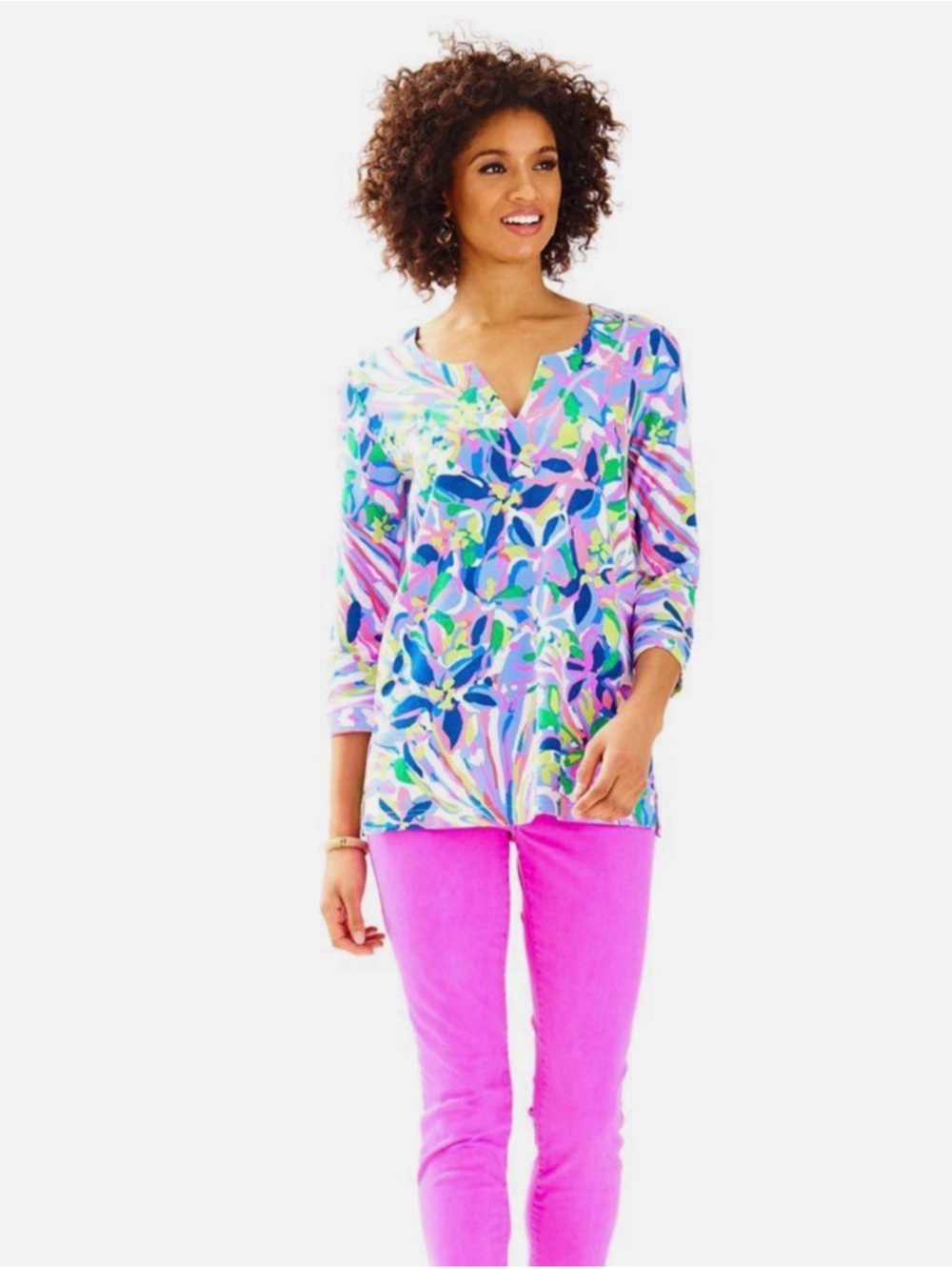 Lilly Pulitzer Floral Split-Neck Tunic Top - Multicolor size L nwt - Picture 13 of 13